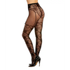 Lace and Fishnet Pantyhose with High-Waisted Lace Panty Design - Black O/S - Lingerie - Packaged
