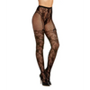 Lace and Fishnet Pantyhose with High-Waisted Lace Panty Design - Black O/S - Lingerie - Packaged