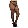 Lace and Fishnet Pantyhose with High-Waisted Lace Panty Design - Black QN - Lingerie - Plus/Queen - Packaged