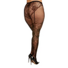 Lace and Fishnet Pantyhose with High-Waisted Lace Panty Design - Black QN - Lingerie - Plus/Queen - Packaged