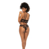 Lace Bralette & Thong Panty w/Lace Up Back Black L/XL - Lingerie - Packaged