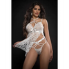 Lace Halter Babydoll w/High Waist Strappy Panty White O/S - Lingerie - Packaged