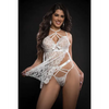 Lace Halter Babydoll w/High Waist Strappy Panty White O/S - Lingerie - Packaged