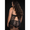 Lace Halter Babydoll w/Lace Panty Black QN - Lingerie - Plus/Queen - Packaged