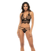 Lace Long Line Underwire Bra w/Removable Skirt & Thong Panty Black L/XL - Lingerie - Packaged