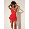 Lace & Mesh Babydoll w/Open Back & G-String Red L/XL - Lingerie - Packaged