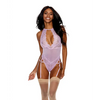 =Lace & Mesh Gartered Teddy Lilac XXL - Lingerie - Plus/Queen - Hanging