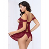 Lace & Mesh Open Cups Babydoll w/Fly Away Back & Panty Wine XL - Lingerie - Hanging