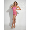 Lace & Mesh Side Gartered Chemise & G-String Pink O/S - Lingerie - Packaged