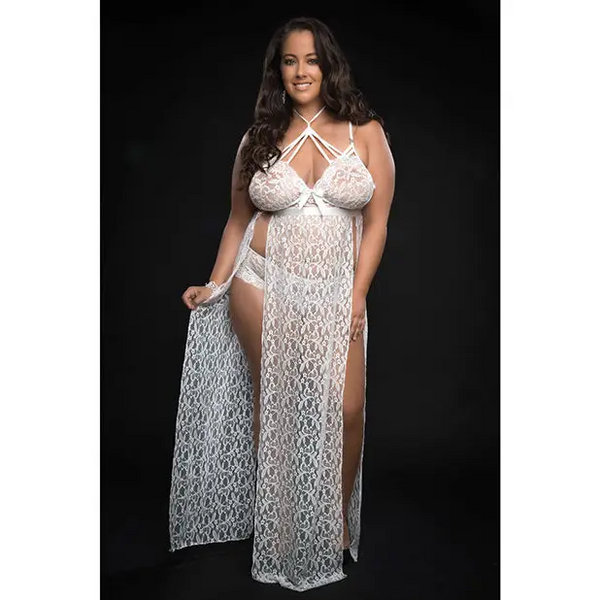 Lace Night Gown w/Lace Panty White QN - Lingerie - Plus/Queen - Hanging