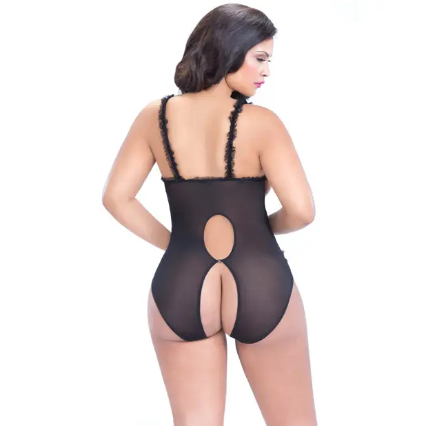 Lace Open Cup & Crotchless Teddy Black QN - Lingerie - Plus/Queen - Packaged