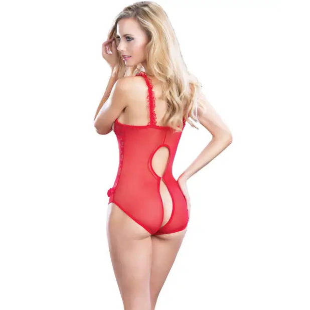 Lace Open Cup & Crotchless Teddy Red O/S - Lingerie - Packaged