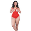 Lace Open Cup & Crotchless Teddy Red QN - Lingerie - Plus/Queen - Packaged