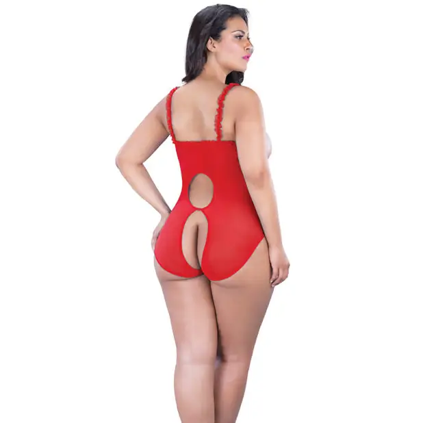Lace Open Cup & Crotchless Teddy Red QN - Lingerie - Plus/Queen - Packaged