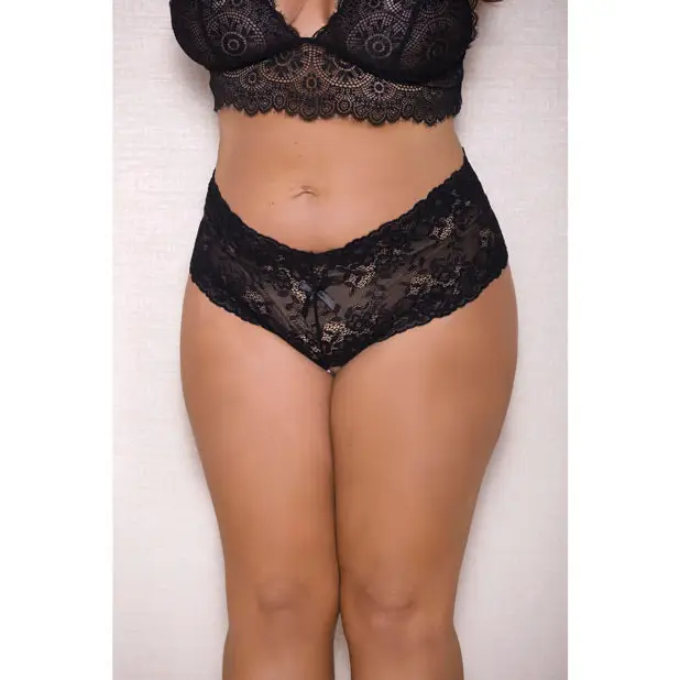 Lace & Pearl Boyshort w/Satin Bow Accents Black 3X/4X - Lingerie - Plus/Queen - Hanging