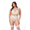 Lace & Pearl Bra Garter Belt & Thong White 1X/2X - Lingerie - Plus/Queen - Hanging