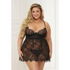 Lace & Satin Babydoll & Panty Black 3X/4X - Lingerie - Plus/Queen - Hanging