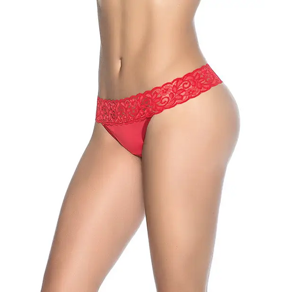 Lace Trim Thong Red SM - Lingerie - Packaged