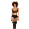 Lace Underwire Bra Thong & Garterbelt w/Lace Up Detail Black M/L - Lingerie - Packaged