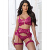 Lace Up Top w/Matching Cheekini Garterbelt & Leg Garters Berry Sorbet O/S - Lingerie - Packaged