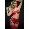 Laced Bra Garter Skirt Thong & Stockings Red O/S - Lingerie - Packaged