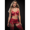 Laced Bra Garter Skirt Thong & Stockings Red O/S - Lingerie - Packaged