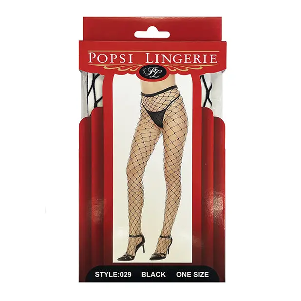 Large Fence Net Pantyhose Black O/S - Lingerie - Packaged