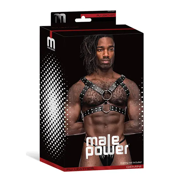 Leather Gemini Double Ring Harness Black O/S - Lingerie - Packaged