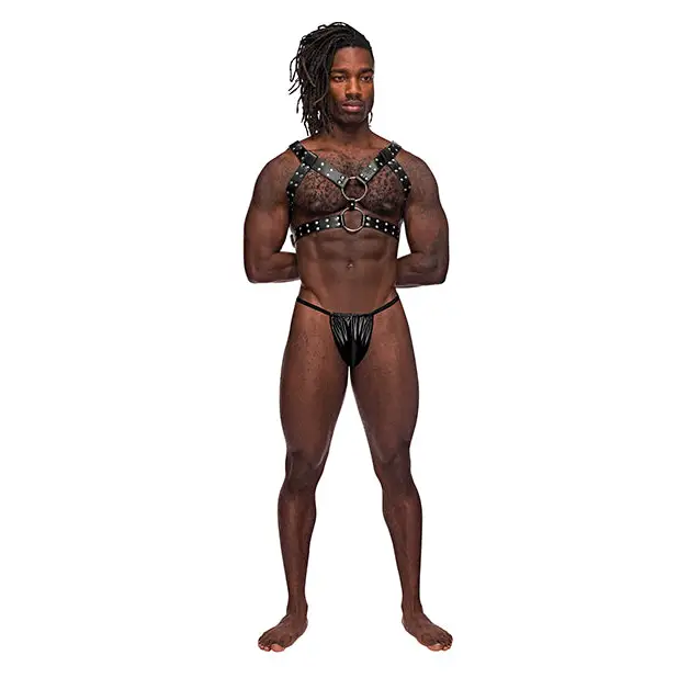 Leather Gemini Double Ring Harness Black O/S - Lingerie - Packaged