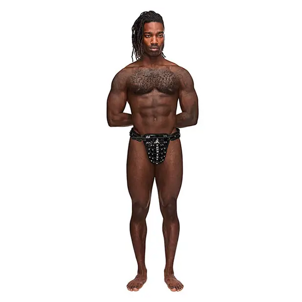 Leather Taurus Adjustable Buckle Thong Black O/S - Lingerie - Packaged