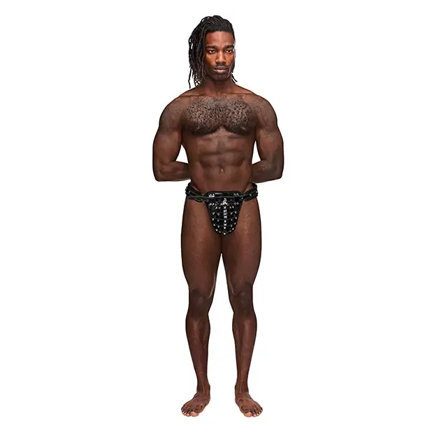 Leather Taurus Adjustable Buckle Thong Black O/S - Lingerie - Packaged
