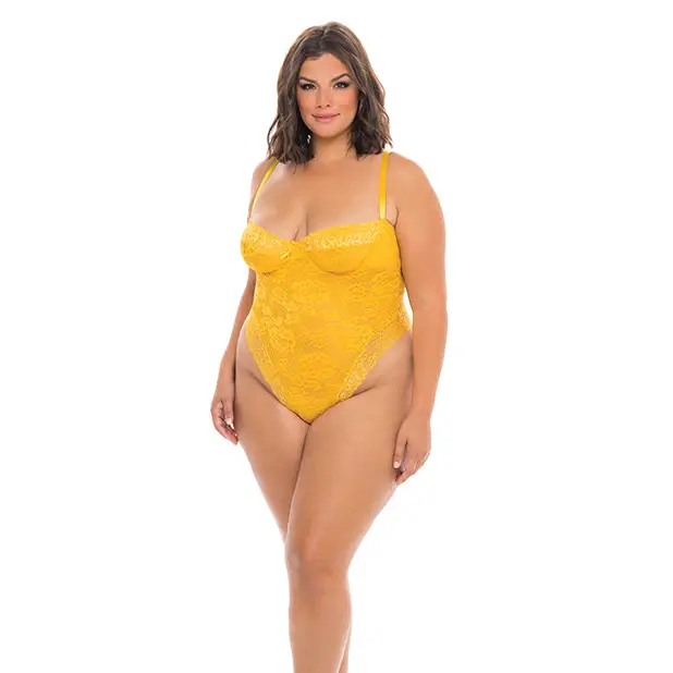 Lexi High Leg Lace Teddy Gold Fusion 4X - Lingerie - Plus/Queen - Hanging