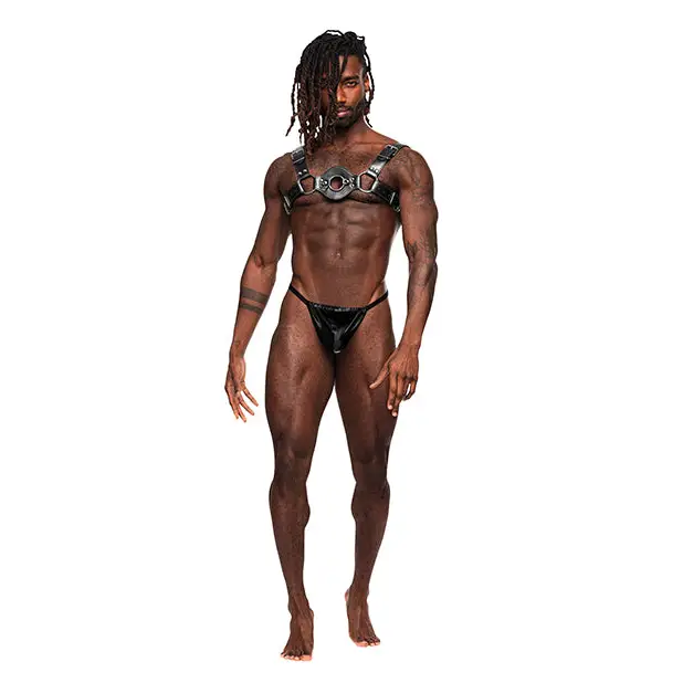 Libra PU Leather Chest Harness Black O/S - Bondage Blindfolds & Restraints
