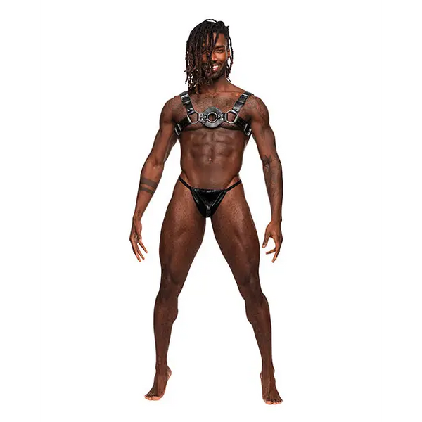 Libra PU Leather Chest Harness Black O/S - Bondage Blindfolds & Restraints