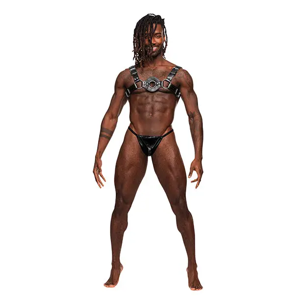 Libra PU Leather Chest Harness Black O/S - Bondage Blindfolds & Restraints