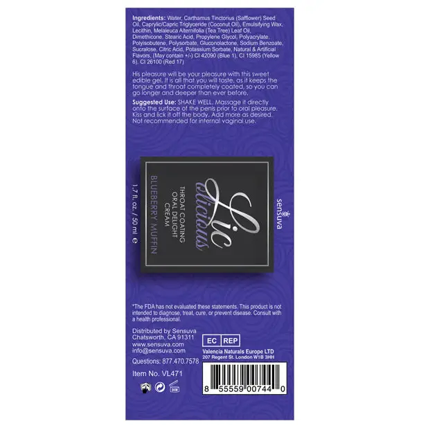 Lic O Licious Oral Delight Cream - 1.7 oz Blueberry Muffin - Sexual Enhancers