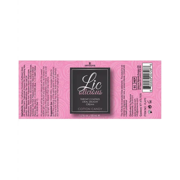Lic O Licious Oral Delight Cream - 1.7 oz Bottle Cotton Candy - Sexual Enhancers