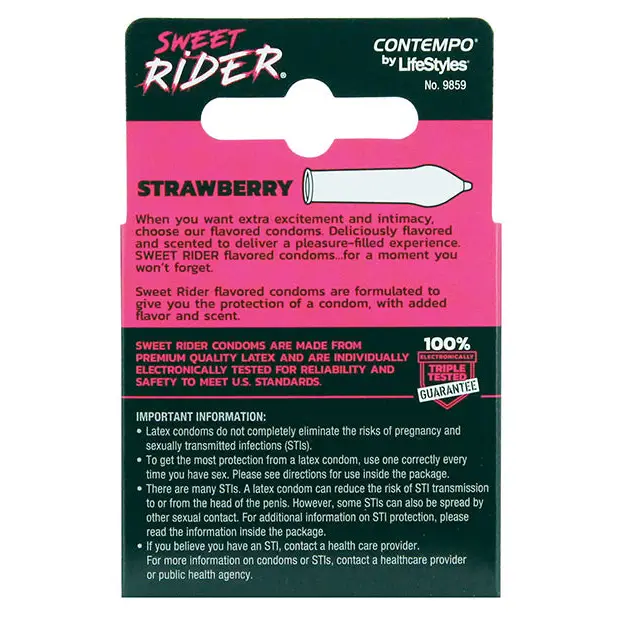 Lifestyles Sweet Rider Condoms - Strawberry Pack of 3 - Condoms