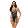 Lola Unlined Underwire Embroidered Teddy w/Attached Garter Stays - Black LG - Lingerie - Hanging
