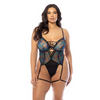Lola Unlined Underwire Embroidered Teddy w/Attached Garter Stays - Black 1X - Lingerie - Plus/Queen - Hanging