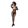 Long Sleeved All Over Fishnet Body Stocking Black O/S - Lingerie - Packaged
