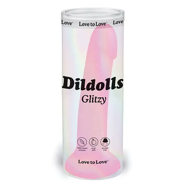 Love to Love Curved Suction Cup Dildolls Glitzy - Glitter Pink - Dongs & Dildos