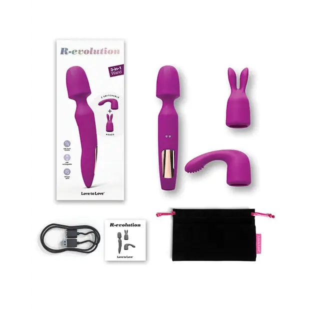 Love to Love R-Evolution Rotating Wand w/Two Attachments - Sweet Orchid - Massage Products