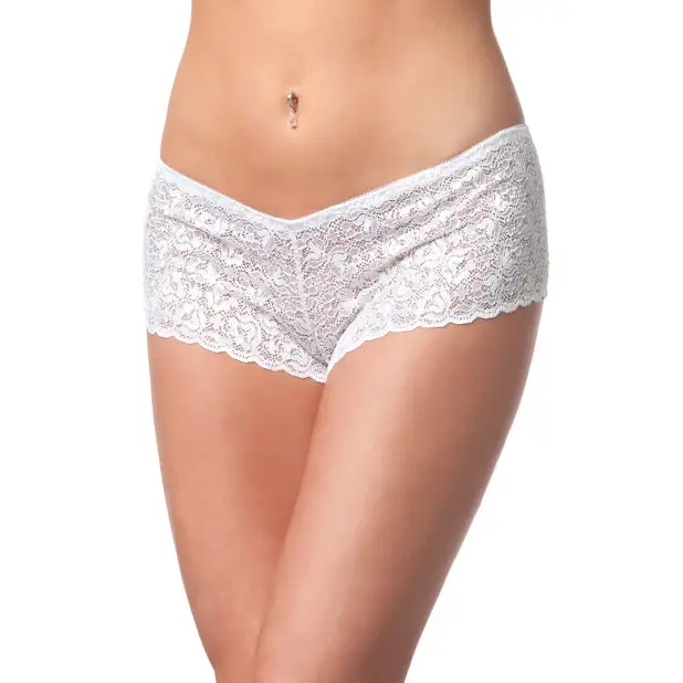 Low Rise Stretch Scallop Lace Booty Short White O/S - Lingerie - Hanging
