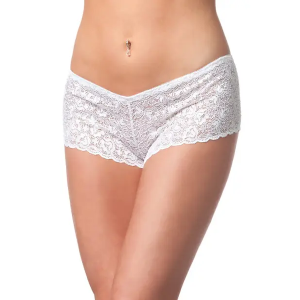 Low Rise Stretch Scallop Lace Booty Short White XL - Lingerie - Plus/Queen - Hanging