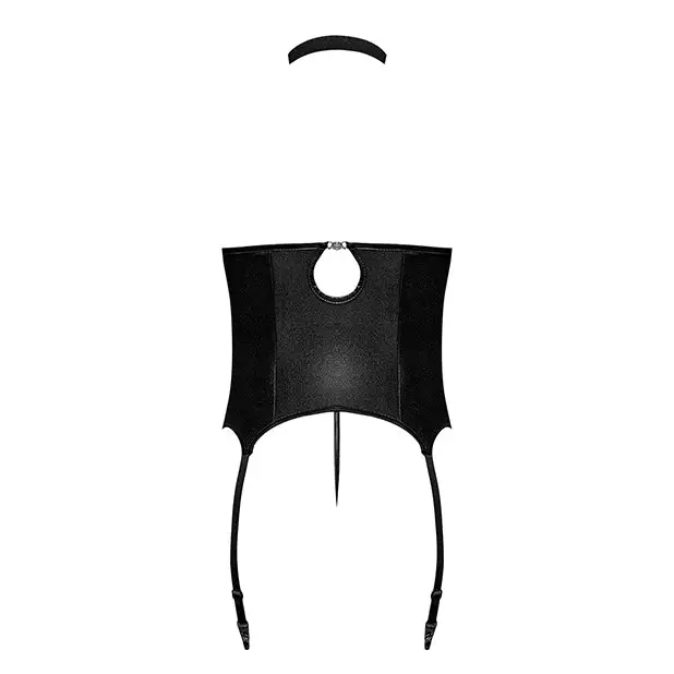 Lust Mistress Cupless Corset w/Velcro Choker Collar Metal Garters & G-String Black S/M - Lingerie - Packaged