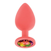 Luv Inc. Jeweled Silicone Butt Plug w/Three Stones - Large Coral - Anal Products