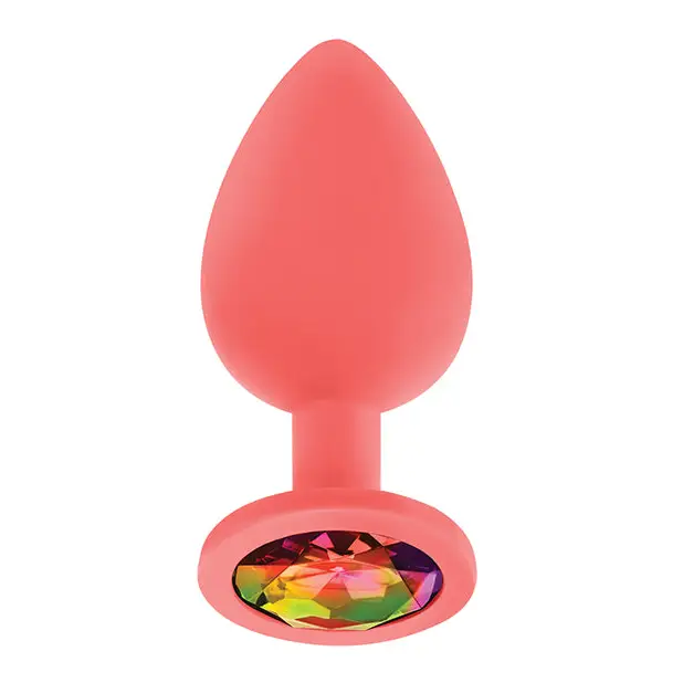 Luv Inc. Jeweled Silicone Butt Plug w/Three Stones - Large Coral - Anal Products