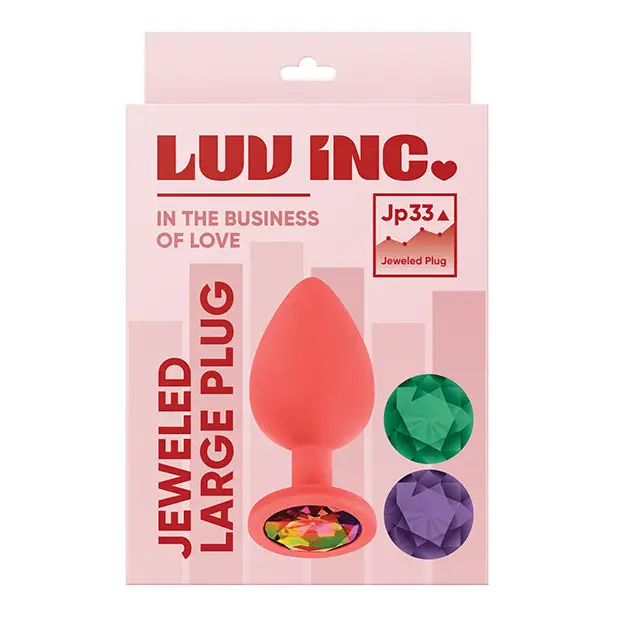 Luv Inc. Jeweled Silicone Butt Plug w/Three Stones - Large Coral - Anal Products