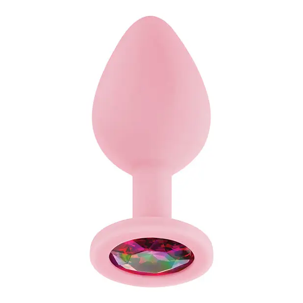 Luv Inc. Jeweled Silicone Butt Plug w/Three Stones - Medium Light Pink - Anal Products